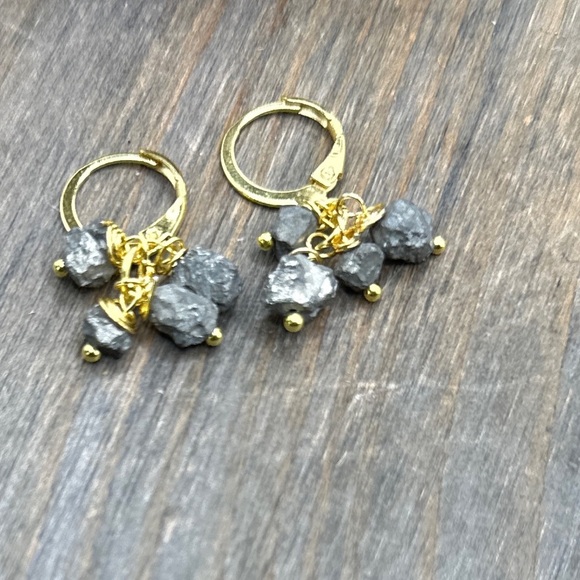 Statement handmade cluster pyrite chandelier dangle drops gold earrings - Picture 1 of 4